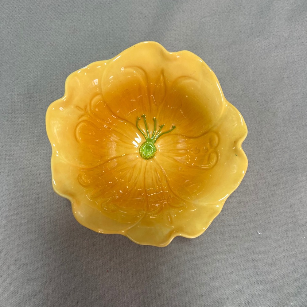 Grasslands Road Petals Bowl Yellow Ceramic Open Flower Spring Dessert Trinket - Picture 3 of 7